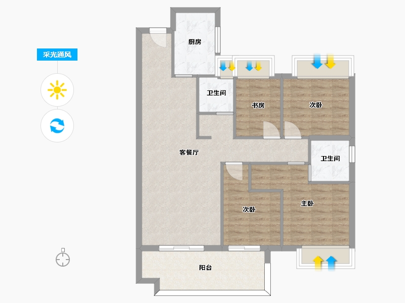 湖南省-长沙市-金侨风华府3，5，6号楼B次户型122m²-93.25-户型库-采光通风