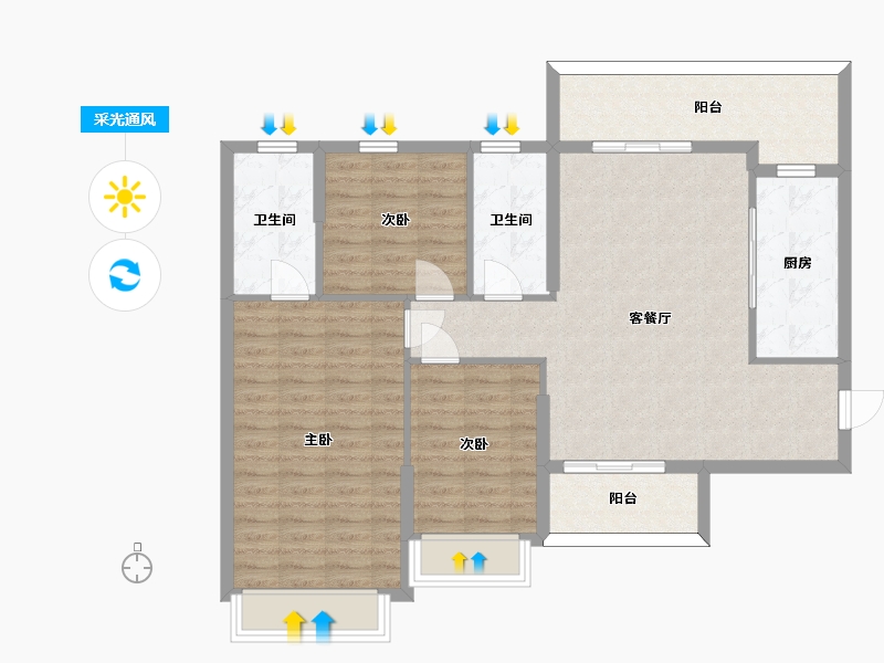 湖南省-长沙市-长沙恒大文化旅游城28栋128㎡户型-101.27-户型库-采光通风