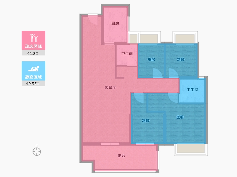 湖南省-长沙市-金侨风华府3，5，6号楼B户型119m²-90.98-户型库-动静分区