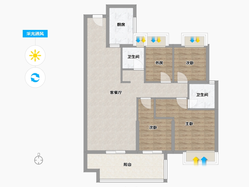 湖南省-长沙市-金侨风华府3，5，6号楼B户型119m²-90.98-户型库-采光通风