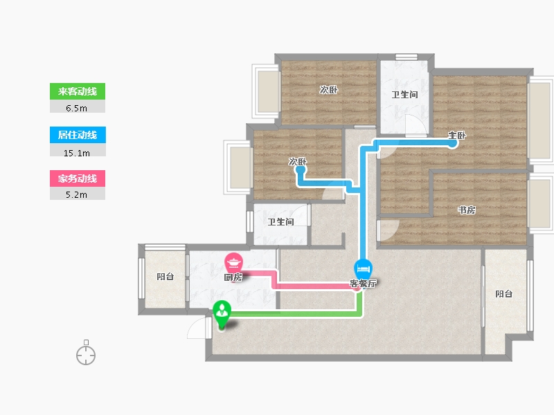 湖南省-长沙市-南山十里天池10号楼,三期11号楼B户型136m²-109.32-户型库-动静线