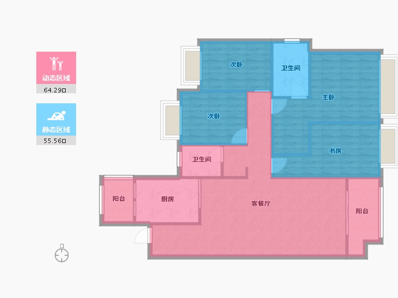 湖南省-长沙市-南山十里天池10号楼,三期11号楼B户型136m²-109.32-户型库-动静分区