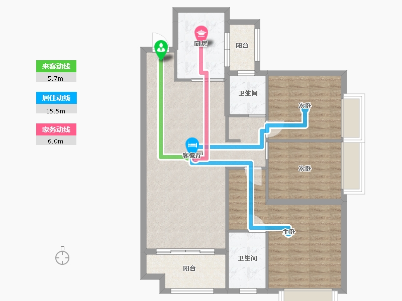 湖南省-长沙市-南山十里天池10，14，15号楼C2户型119m²-95.69-户型库-动静线