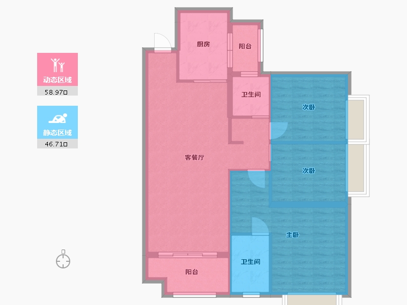 湖南省-长沙市-南山十里天池10，14，15号楼C2户型119m²-95.69-户型库-动静分区