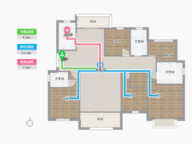 湖南省-长沙市-中天星耀城3，4，7号楼A4户型173m²-130.19-户型库-动静线