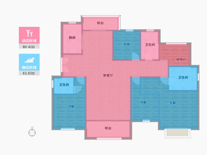 湖南省-长沙市-中天星耀城3，4，7号楼A4户型173m²-130.19-户型库-动静分区