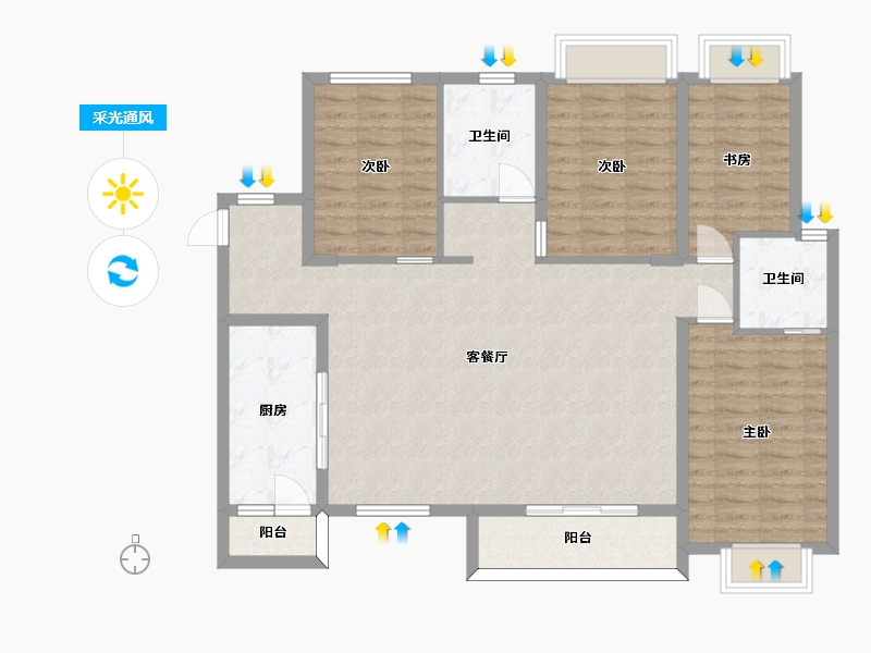 湖南省-长沙市-南山十里天池10，14，12号楼A1户型143m²-115.14-户型库-采光通风