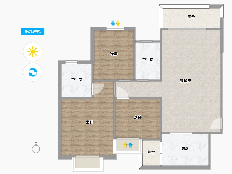 湖南省-长沙市-长沙恒大文化旅游城45栋113㎡户型-86.34-户型库-采光通风