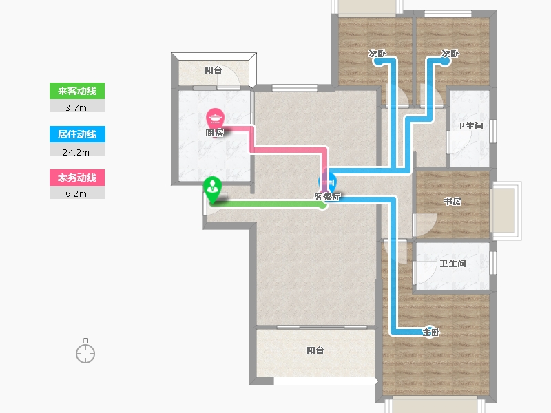 湖南省-长沙市-长沙恒大文化旅游城M2155栋户型95m²-101.63-户型库-动静线