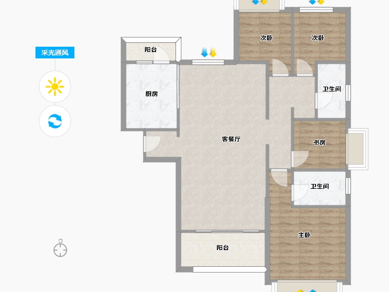 湖南省-长沙市-长沙恒大文化旅游城M2155栋户型95m²-101.63-户型库-采光通风