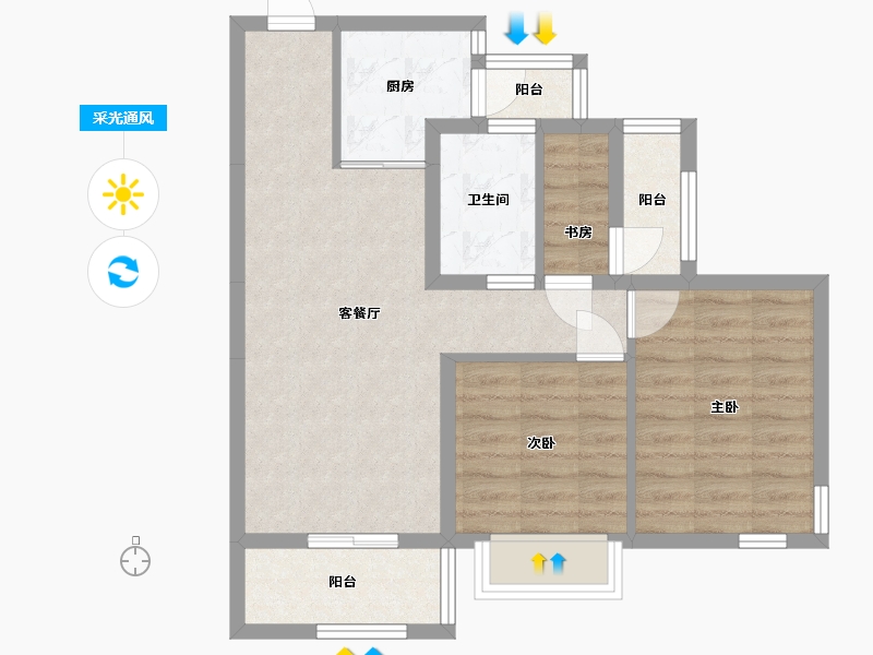 湖南省-长沙市-保利香槟国际E1,E4号楼A户型87m²-66.06-户型库-采光通风