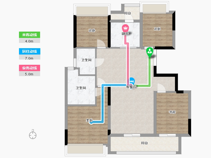 湖南省-长沙市-和泓桃李春风D6栋E户型127m²-101.78-户型库-动静线