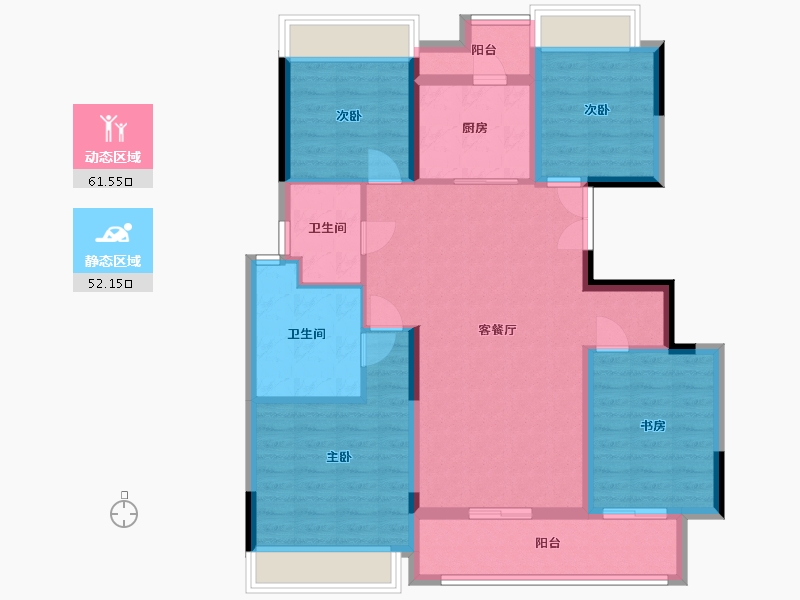 湖南省-长沙市-和泓桃李春风D6栋E户型127m²-101.78-户型库-动静分区