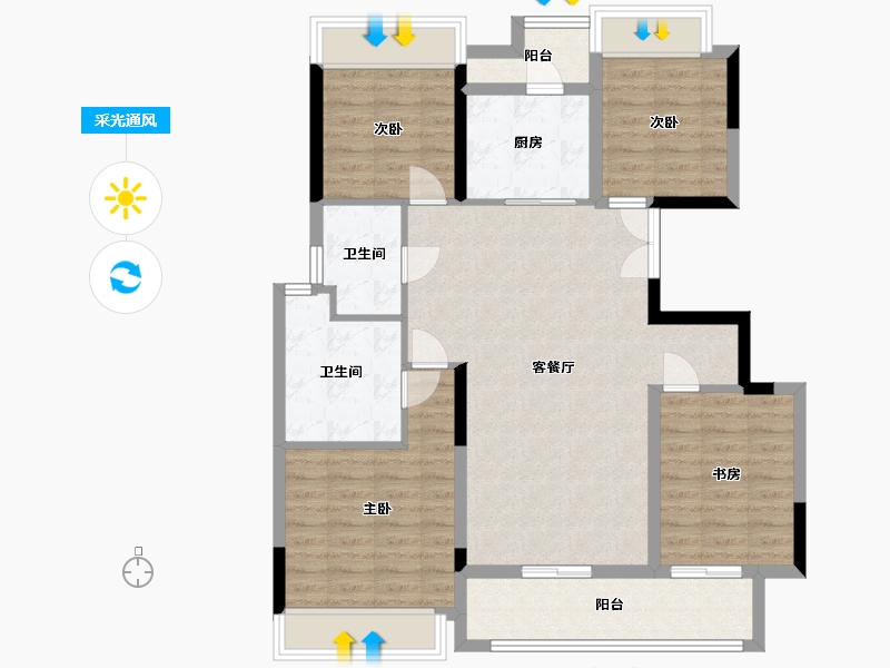 湖南省-长沙市-和泓桃李春风D6栋E户型127m²-101.78-户型库-采光通风