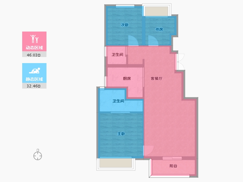 湖南省-长沙市-和泓桃李春风D32栋B户型88m²-69.99-户型库-动静分区