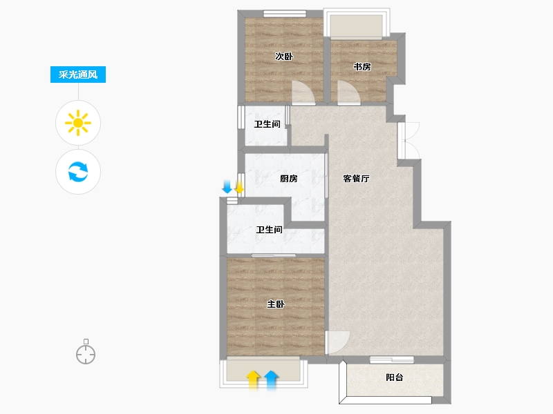 湖南省-长沙市-和泓桃李春风D32栋B户型88m²-69.99-户型库-采光通风