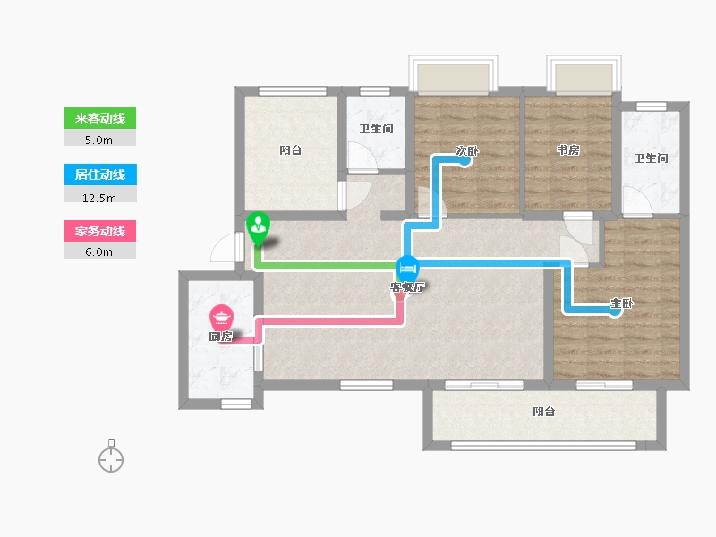 湖南省-长沙市-宁乡金科美苑1栋125m²-95.34-户型库-动静线