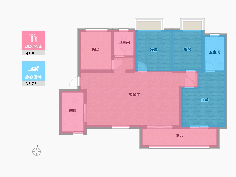 湖南省-长沙市-宁乡金科美苑1栋125m²-95.34-户型库-动静分区