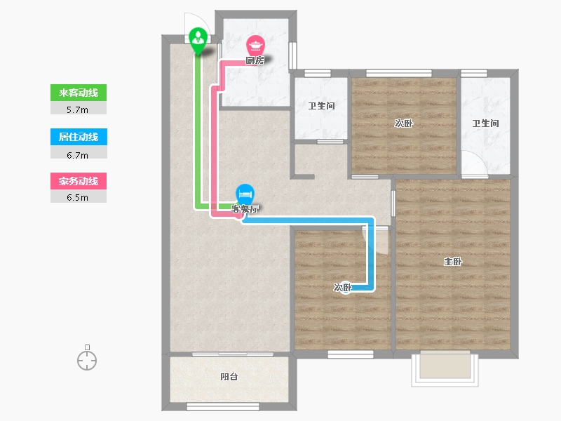 湖南省-长沙市-阳光城尚东湾愉景4，5，7，11，12栋B2户型113m²-90.00-户型库-动静线