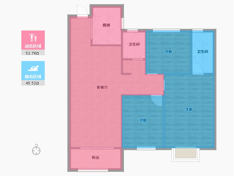 湖南省-长沙市-阳光城尚东湾愉景4，5，7，11，12栋B2户型113m²-90.00-户型库-动静分区