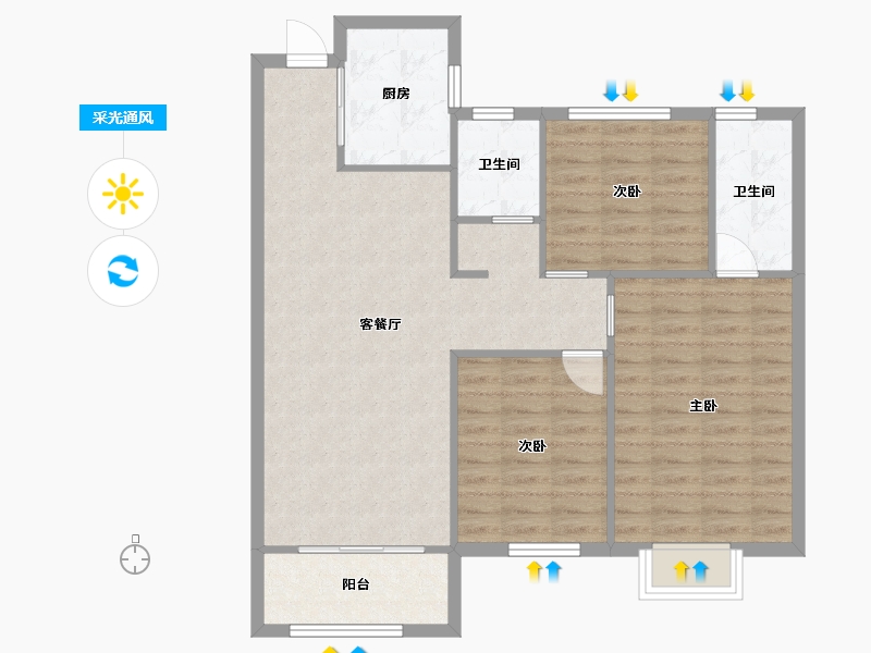 湖南省-长沙市-阳光城尚东湾愉景4，5，7，11，12栋B2户型113m²-90.00-户型库-采光通风