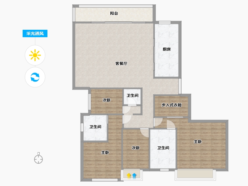 湖南省-长沙市-阳光城尚东湾愉景9栋E户型180m²-144.13-户型库-采光通风