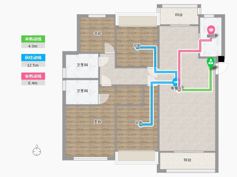 湖南省-长沙市-阳光城尚东湾愉景4，5，7，11，12栋C1户型147m²-117.00-户型库-动静线