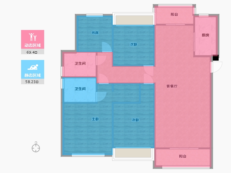 湖南省-长沙市-阳光城尚东湾愉景4，5，7，11，12栋C1户型147m²-117.00-户型库-动静分区