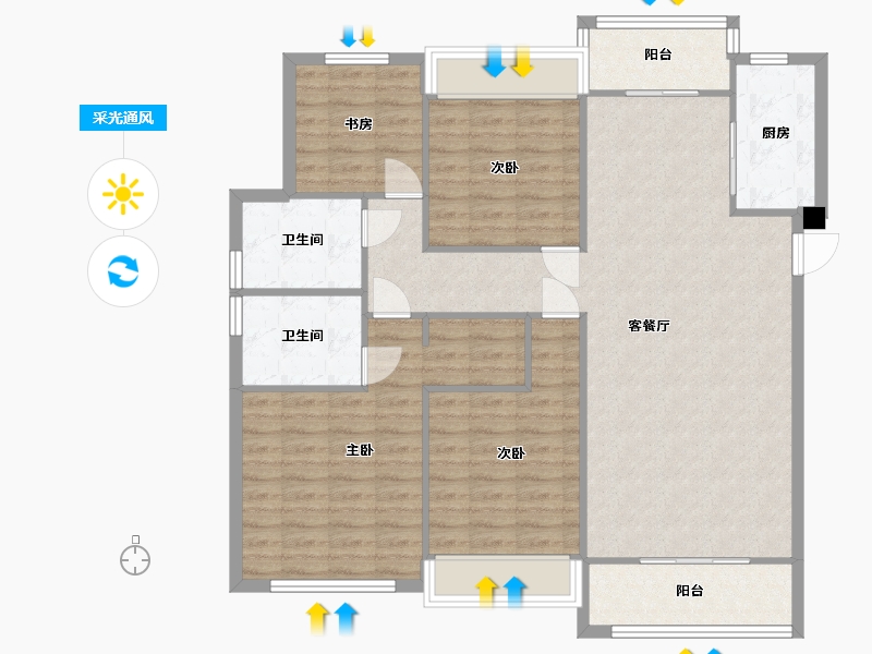 湖南省-长沙市-阳光城尚东湾愉景4，5，7，11，12栋C1户型147m²-117.00-户型库-采光通风