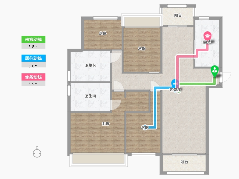 湖南省-长沙市-阳光城尚东湾愉景8，10栋C2户型139m²-111.36-户型库-动静线