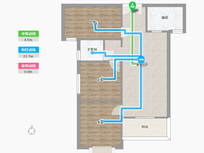 湖南省-长沙市-永宏万家里14栋B3户型94m²-71.25-户型库-动静线