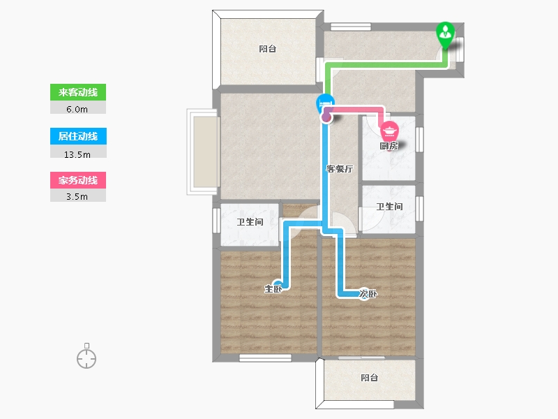 湖南省-长沙市-新长海广场H栋87.09㎡户型-69.02-户型库-动静线