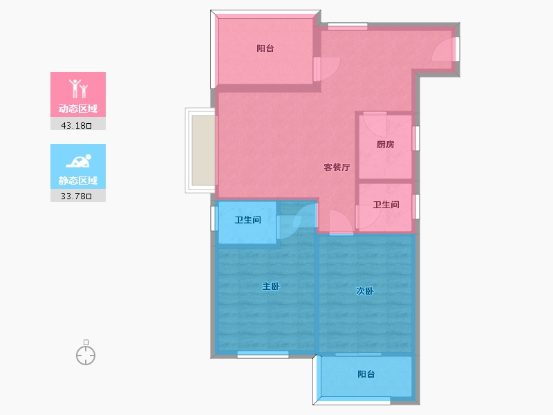 湖南省-长沙市-新长海广场H栋87.09㎡户型-69.02-户型库-动静分区