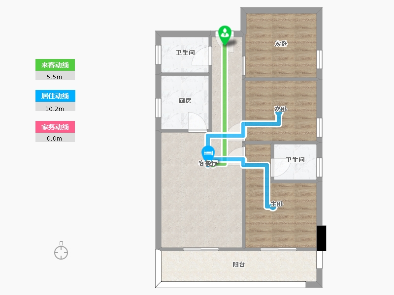 湖南省-长沙市-新长海广场H栋86.61㎡户型-68.09-户型库-动静线