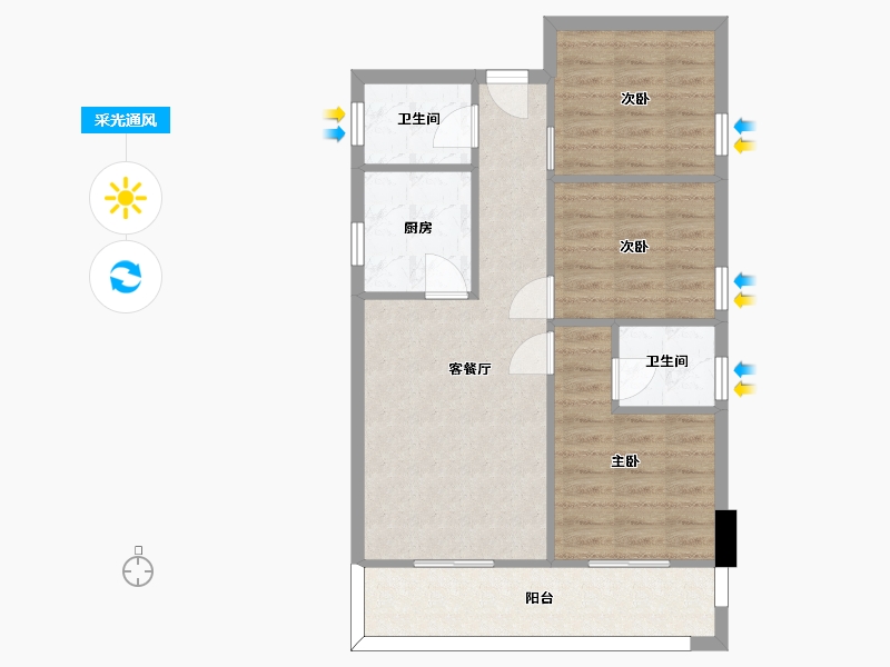 湖南省-长沙市-新长海广场H栋86.61㎡户型-68.09-户型库-采光通风