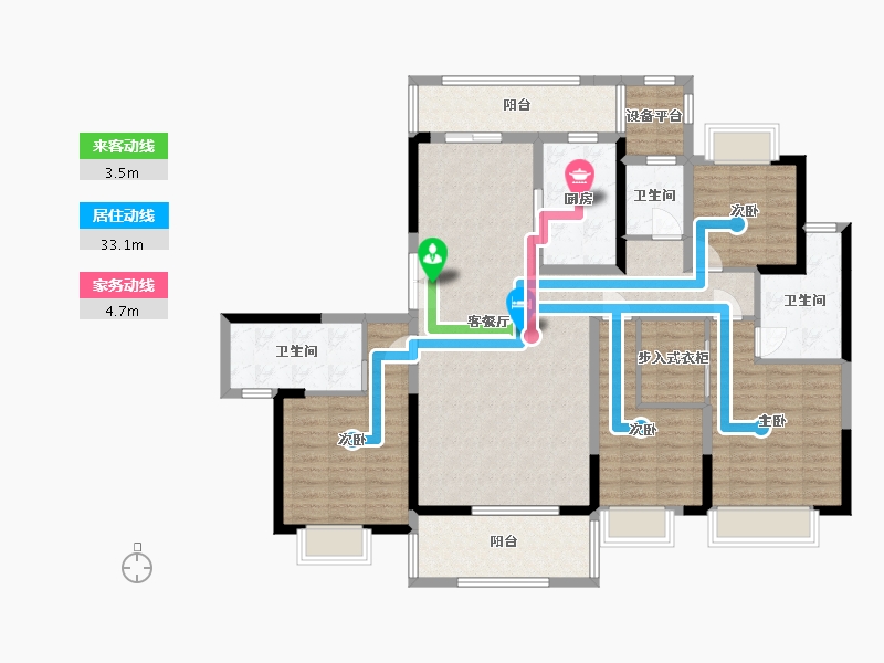 湖南省-长沙市-长房星昇公馆2号楼,1号楼云汀户型180m²-135.50-户型库-动静线