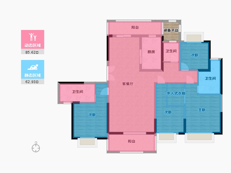 湖南省-长沙市-长房星昇公馆2号楼,1号楼云汀户型180m²-135.50-户型库-动静分区