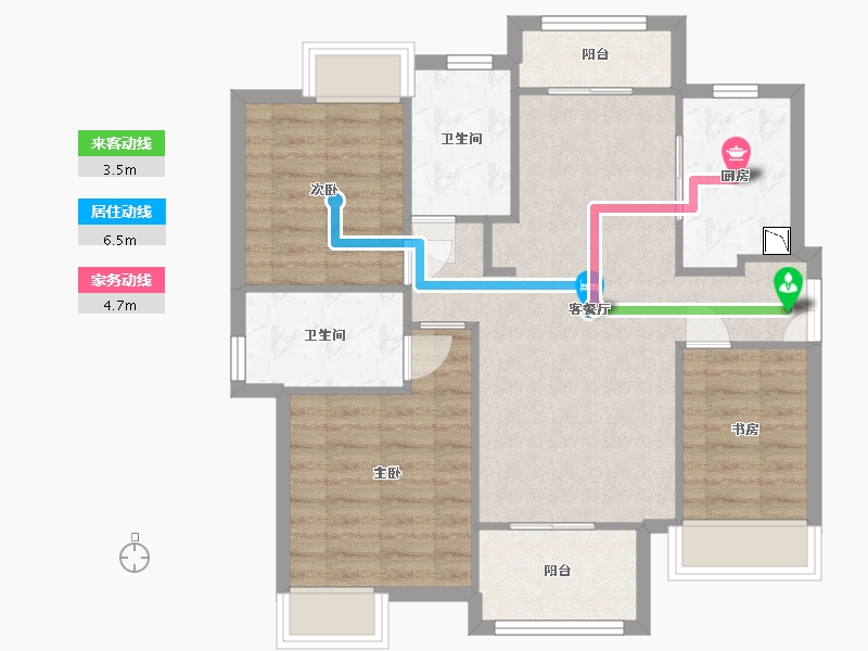 湖南省-长沙市-新世界柏樾3，4，5号楼109平米户型-80.90-户型库-动静线