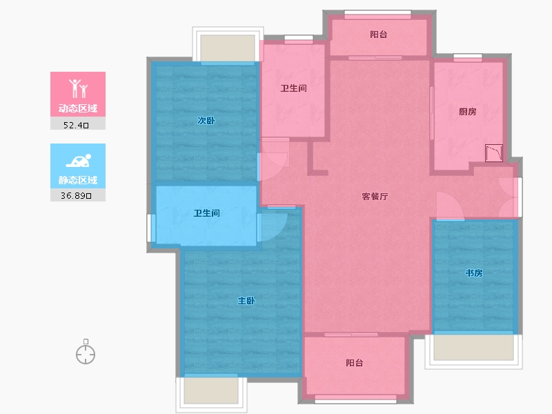 湖南省-长沙市-新世界柏樾3，4，5号楼109平米户型-80.90-户型库-动静分区