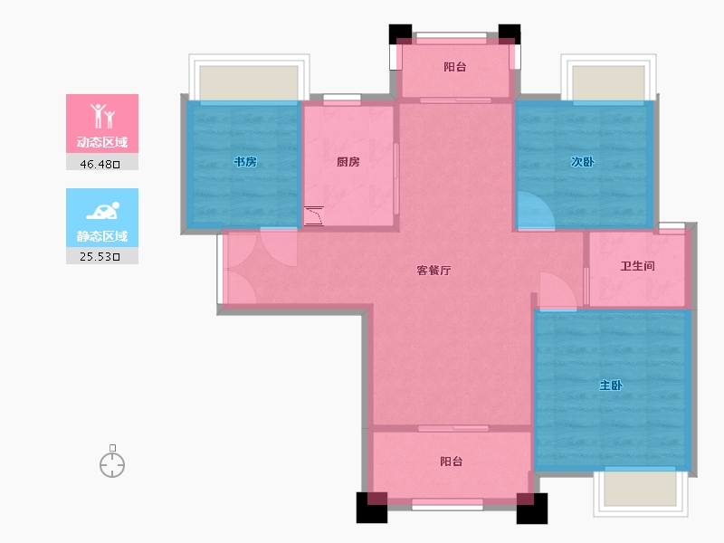 湖南省-长沙市-新世界柏樾1号楼89平米户型-64.89-户型库-动静分区