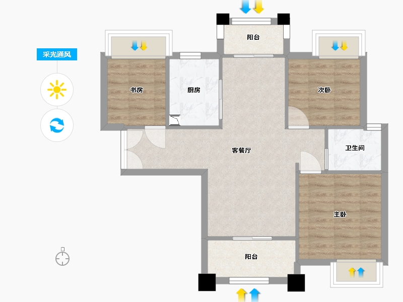 湖南省-长沙市-新世界柏樾1号楼89平米户型-64.89-户型库-采光通风