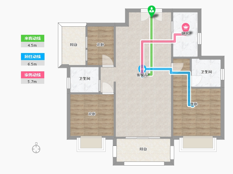 湖南省-长沙市-佳俊万家府1,2栋C户型114m²-86.79-户型库-动静线