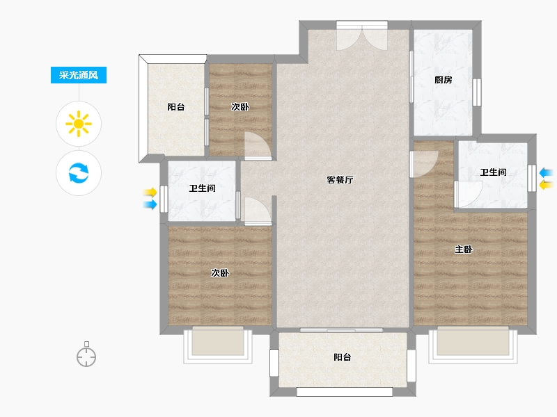 湖南省-长沙市-佳俊万家府1,2栋C户型114m²-86.79-户型库-采光通风