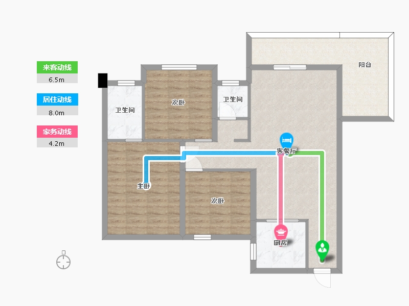 湖南省-长沙市-新长海广场G栋122.21㎡户型-94.62-户型库-动静线