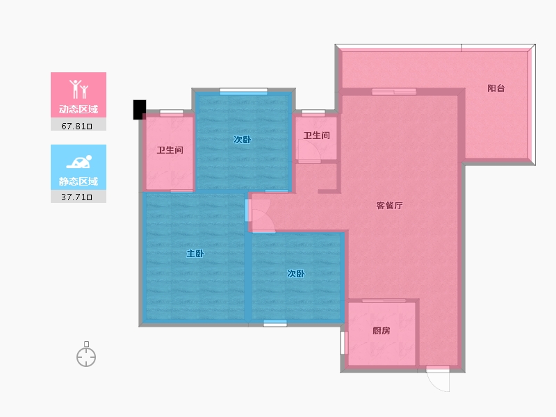 湖南省-长沙市-新长海广场G栋122.21㎡户型-94.62-户型库-动静分区