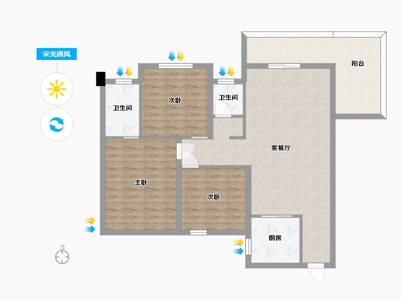 湖南省-长沙市-新长海广场G栋122.21㎡户型-94.62-户型库-采光通风