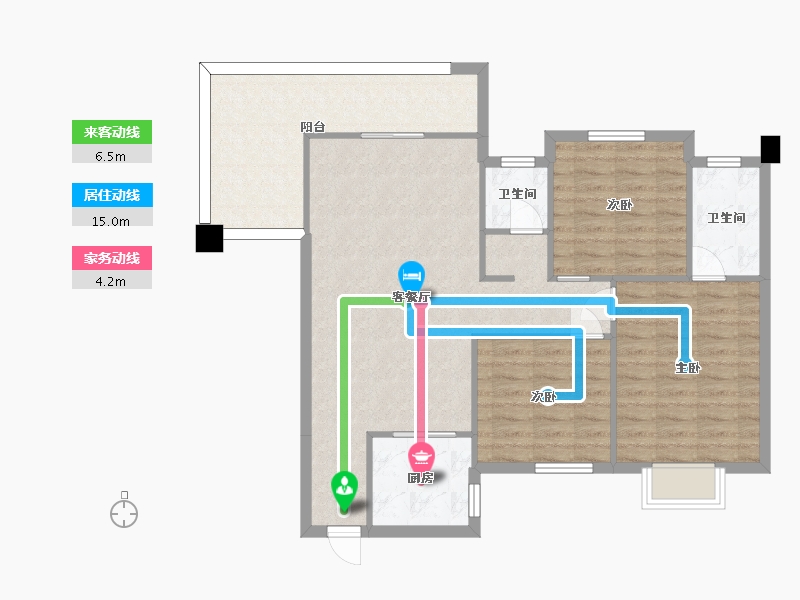 湖南省-长沙市-新长海广场G栋122㎡户型-96.89-户型库-动静线