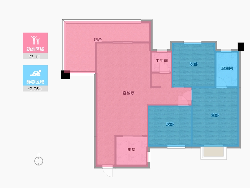 湖南省-长沙市-新长海广场G栋122㎡户型-96.89-户型库-动静分区