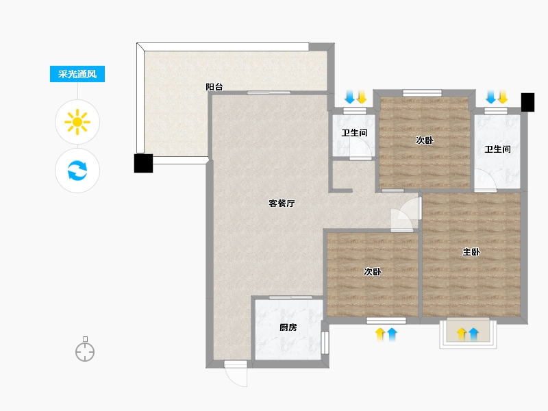 湖南省-长沙市-新长海广场G栋122㎡户型-96.89-户型库-采光通风