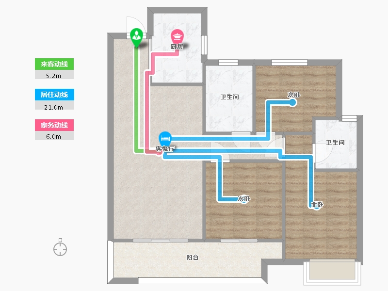 湖南省-长沙市-融创会展上东区3,4,8号楼B户型107m²-85.60-户型库-动静线